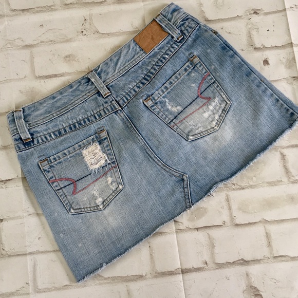 American Eagle Outfitters Dresses & Skirts - AEO Distressed Light Washed Mini Skirt EUC